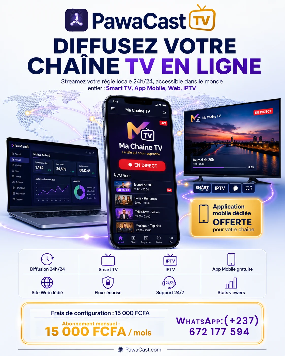 Transformer votre chaîne TNT en chaîne disponible sur mobile, web et diaspora mondiale.
